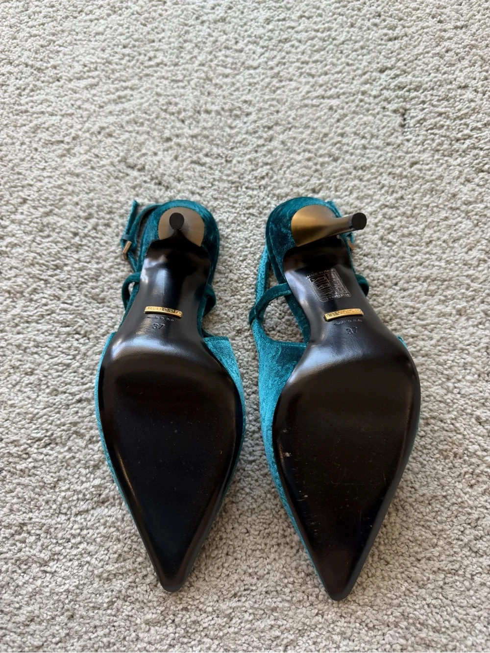 Gucci Teal Embossed Velvet Slingback Heels